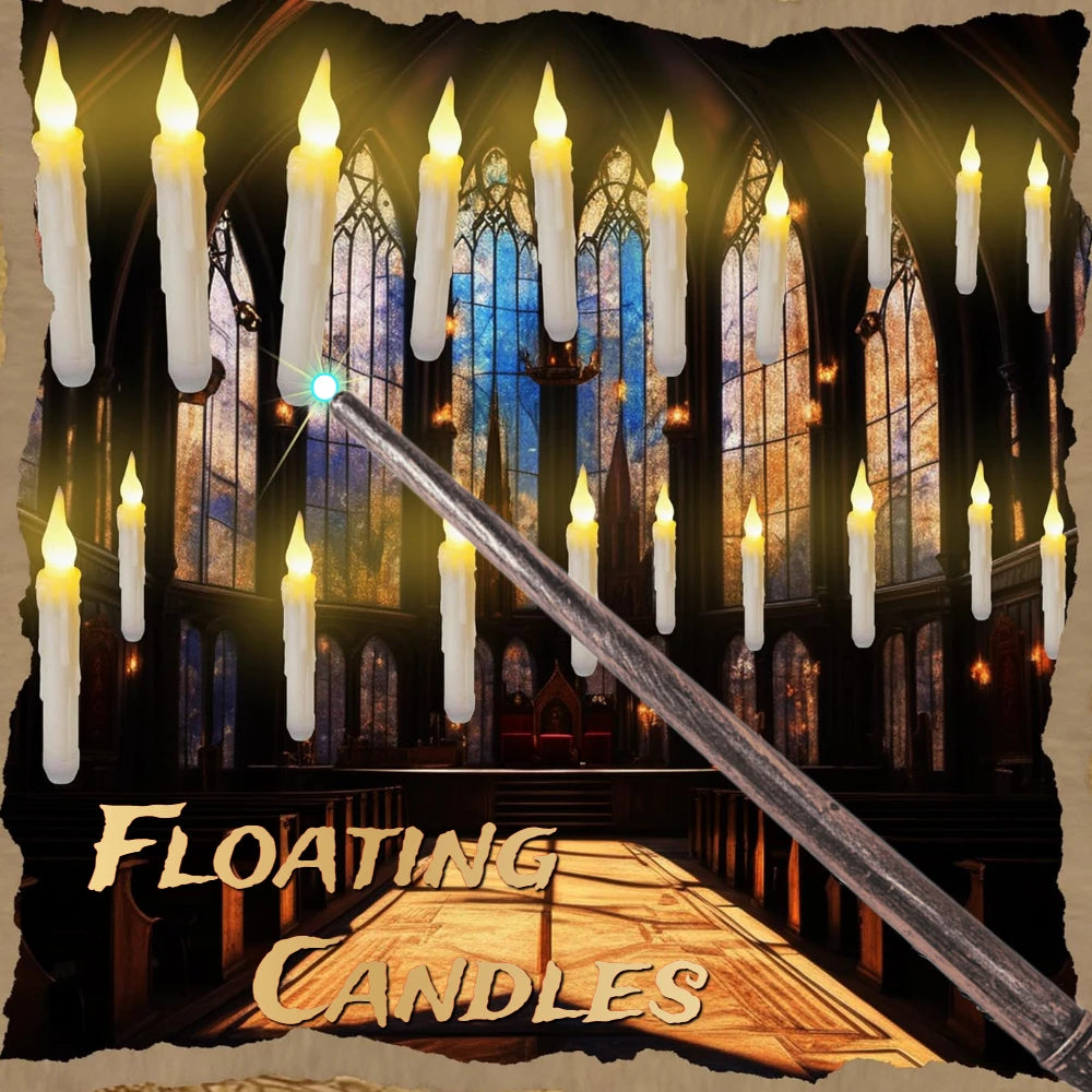 12/48Pcs Floating Candles with Magic Wand Flickering Warm Light LED Flameless Candle 