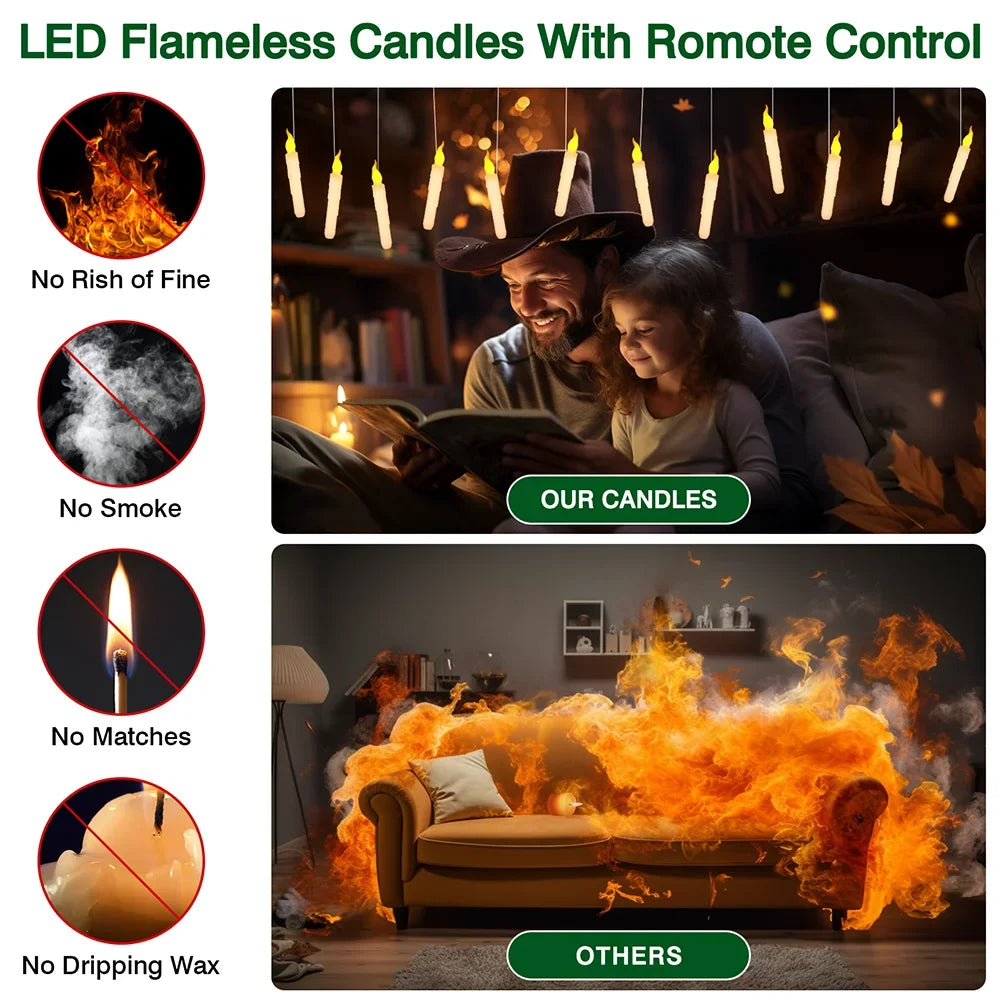 12/48Pcs Floating Candles with Magic Wand Flickering Warm Light LED Flameless Candle 