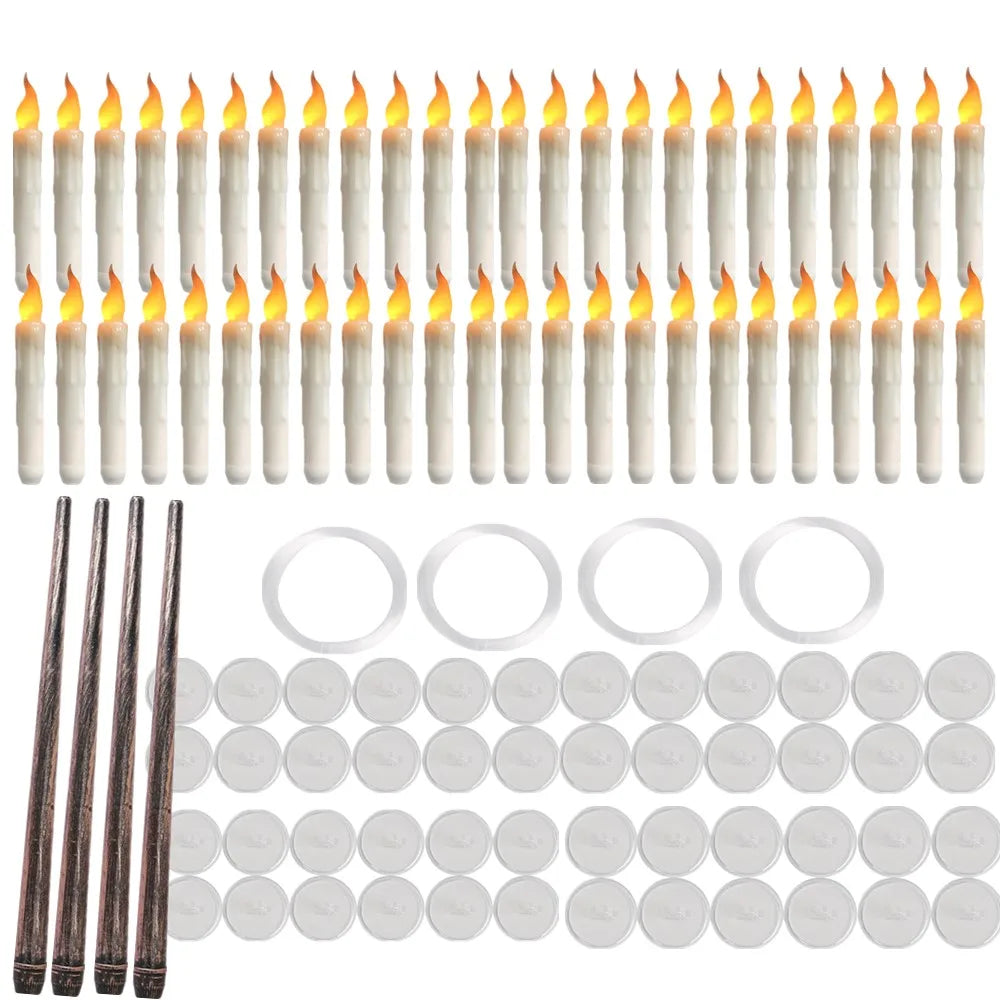 12/48Pcs Floating Candles with Magic Wand Flickering Warm Light LED Flameless Candle 