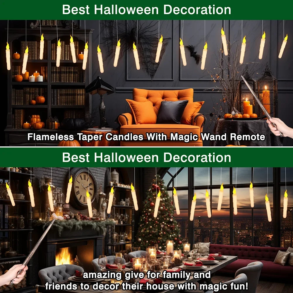 12/48Pcs Floating Candles with Magic Wand Flickering Warm Light LED Flameless Candle 