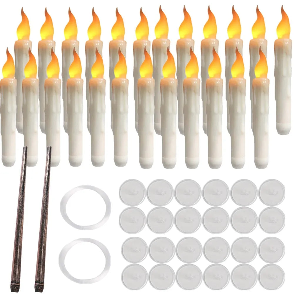 12/48Pcs Floating Candles with Magic Wand Flickering Warm Light LED Flameless Candle 