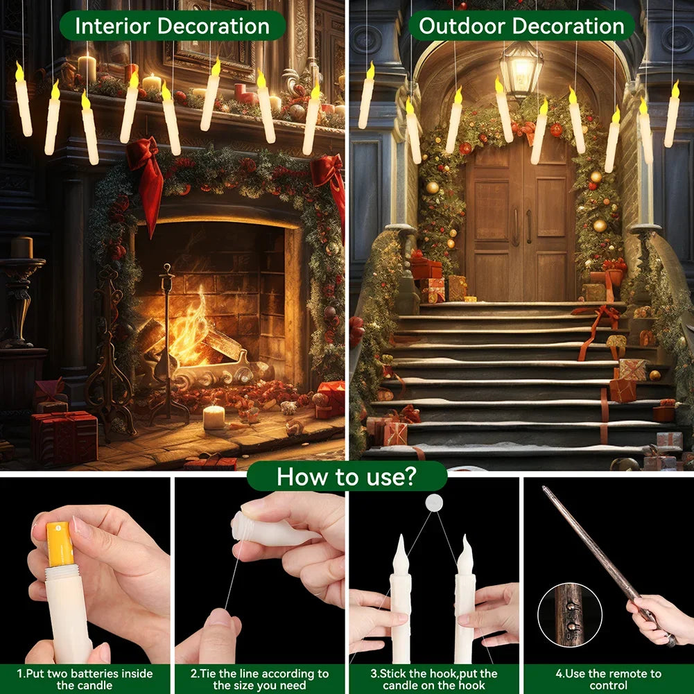 12/48Pcs Floating Candles with Magic Wand Flickering Warm Light LED Flameless Candle 