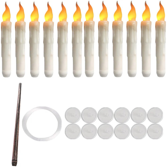 12/48Pcs Floating Candles with Magic Wand Flickering Warm Light LED Flameless Candle 